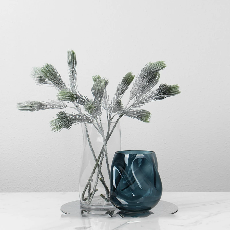 

Vases Home Decor Transparent Blue Glass Living Room Accessories